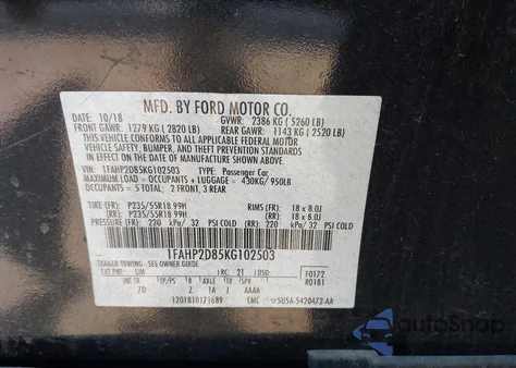 2019 Ford Taurus Se z USA, uszkodzony, nr VIN 1FAHP2D85KG102503